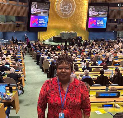Purity Ruchugo attends the UN for the Commission on Status of Women on International Women's Day in 2025